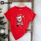 Hat Family Red Printed T-shirts Mom and Me Santa