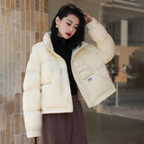 Hooded Down Bread Suit Women's 2024 Winter Fashion Design Sense Pocket Thick Warm White Duck Down Casual Jacket-Outfit