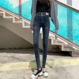 Fongt High-Waisted Jeans Women's Fall 2024 New Versatile Slim Slim Tight Pants-Outfit