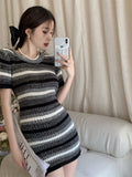 Fongt Knitted Dress Women's Summer 2023 New Retro Dress Korean Version Of Sexy Slimming Ass Short