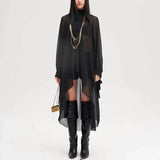 Fongt Women's Chiffon Dress 2025 Autumn Dress With Long Sleeves And Leafs Relaxing Long Dresses