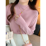 Fongt Collar Bottom Shirt Femininity In Autumn And Winter New Wool Long-Sleeved Knitted Shirt Solid Black