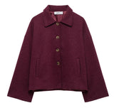 Fongt Women's Clothing Explosion Collar Button Loose Coat