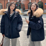 Parker Down Cotton Jacket Female 2024 Winter New Thickened Senior Couples Big Wool Collar Padded Coat-Outfit
