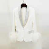 Fongt New Star Fashion Luxury Ostrich Feathers Hot Green Fruit Collar Suit Jacket