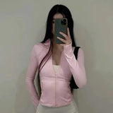 Solid Zipper Hoddie Sports Yoga Top-Outfit