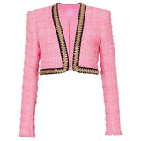 Fongt Autumn And Winter New Star Fashion Chain Decoration Short Coarse Flowers Jacket Jacket