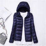 Autumn Winter New Super Light Female Light Hooded Down Jacket Light Female Slim To Add Large Size Light Coat Tide-Outfit