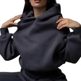 Fongt Women's Fall 2024 New Two-Piece Solid Color Hoodie Short Die Trouser