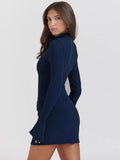 Dark Blue Long Sleeve Bodycon Mini Dress-Outfit