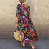 Summer Dress Women Vintage Vestidos ZANZEA 2022 Pleated Printed Long Maxi Dresses Tunic Party Femme 3/4