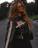 Black Bow Faux Leather Biker Jacket-Outfit
