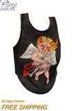 Women's Summer Vest Top Y2k Sexy Sleeveless Graphic Print Crop Tops Camisole Gothic Black T-shirt With Open Shoulders Tank