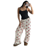 Fongt Cloth Forget Street Love Print Straight Knitted Trousers Loosely Tied With H-Hops Casual Trousers