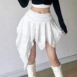 Fongt Retro Lace Irregular Low-Rise Half-Dress Temperament Holiday Folding Folded Thin A-Word Skirt