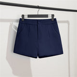 Fongt Photo Suit Shorts Female 2024 Summer New High Waist Loose Blue Five Split Pants Straight Tube Hong Kong Flavor Casual Pants-Outfit