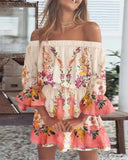 Fongt Sexy Fashion One-Word Shoulder Print Dress Women's Spot-Outfit