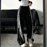 Contrast Piping Black Sweatpants-Outfit