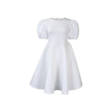 Fongt Round Collar Temperament Bubble Sleeves To Close The Waist Of Elegant A-Character Dress