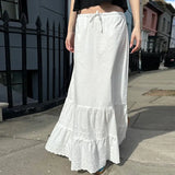 Vintage Lace Trim Ruffled Maxi Skirt-Outfit