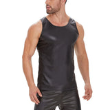 Fongt Men's Sexy Soft Lacquer Leather Vest Bright Leather Close-Fitting T-Shirt Size Accurate No Smell-Outfit