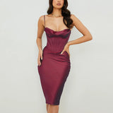Quality Summer Corset Dress Women White Spaghetti Strap Dress Padded Bustier Satin Bodycon Dress Sexy Party Dress Clubwear-Outfit
