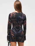 Black Animal Print Long Sleeve Bodycon Mini Dress-Outfit