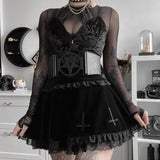 Dark Design Embroidered Lace Skirt 2023 Winter High Waist New Black Half Skirt-Outfit