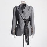 2025 Summer Fashion New Personality Niche Design Feeling With The Door To Collect The Waist Thin Blazer Suit Jacket Female
