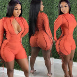 Fongt Women's Fashion Sexy Stitching Solid Color Teeing Long-Sleeved Jumpsuits