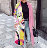 2023 Winter Women's Windbreaker Long Sleeve Long Button Lapel Coat Woolen Coat Casual Plaid Letter Printing Commuting Warmth-Outfit