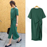 Fongt T-Shirt Women Summer 2024 New Korean Version Of Plus-Size Women's Loose Show Thin Over The Knee Long T-Shirt Skirt