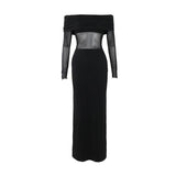 Fongt Autumn Famous Style Temperament Sexy Body Shoulder Mesh Stitching Dress