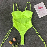Mermaid One Piece Swimsuit Sexy High Cut Neon Yellow Swimwear Women Bathing Suits Backless Leopard Monokini