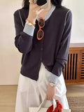 Fongt Round-Neck Knitted Cardigan Women Autumn Small Senior Design Sense Color Long-Sleeved Sweater Coat Top