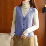 Cardigan Sleeveless Knit Sweater Vests Women Casual V-neck Knitwear Chaleco Coats Basic Colete Single Breasted