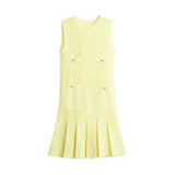 Spring Style Wide-Pleated Button Knitted Mini Dress 3859025-Outfit