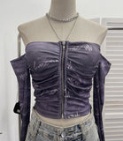 Real Shoot Hottie Sexy Shoulder Bra Strap Chest Mat Blouse Long Sleeves Short-Sleeved Umbilly T-Shirt