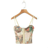 New Waist Keel Three-Dimensional Steel Ring Printed Halter Blouse-Outfit