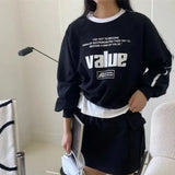 Vintage Letter Print Round Neck Sweatshirt-Outfit