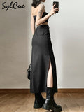 Simple Black Split Sexy Slim Hot Versatile Light Cool Thin Summer Women's Mature Feminine Charm Street Skirt Long-Outfit