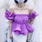 Loose Purple Shirt For Women Square Collar Sleeveless Ruffle Trim Solid Pullover Blouses Female Clothes Fashion