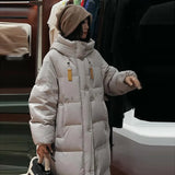 Korean Version Of Big Quilt Down Jacket Female Long Style 2024 Winter New Thickened Ribbon Hood Extremely Cold Warm Coat Plus Size-Outfit