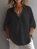 Fongt New Solid Color Leisure Loose Size V Collar Long Sleeve Top Shirt Woman