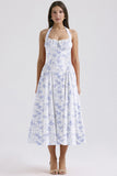 Fongt New Summer Sling Dress Fashion Print Hanging Neck Lace Dress