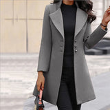 Mid-length Lapel Slimming Solid Color Woolen