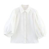 Fongt Women's Clothing Explosion Fashion Cowboy POLO Collar Sleeve Shirt + Trousers Set