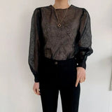 Sleeve Women's Shirt New Mesh Top Micro-Penetration Tops See Through Sexy Blouse Women Vintage Tops and Blouse Blusas