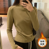 T-Shirts With Solid Shoulders And Long Sleeves Women Wear New Velvet And Thickened Foundation Shirts In Autumn And