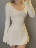 Backless Knitted Long Sleeve Mini Dress-Outfit